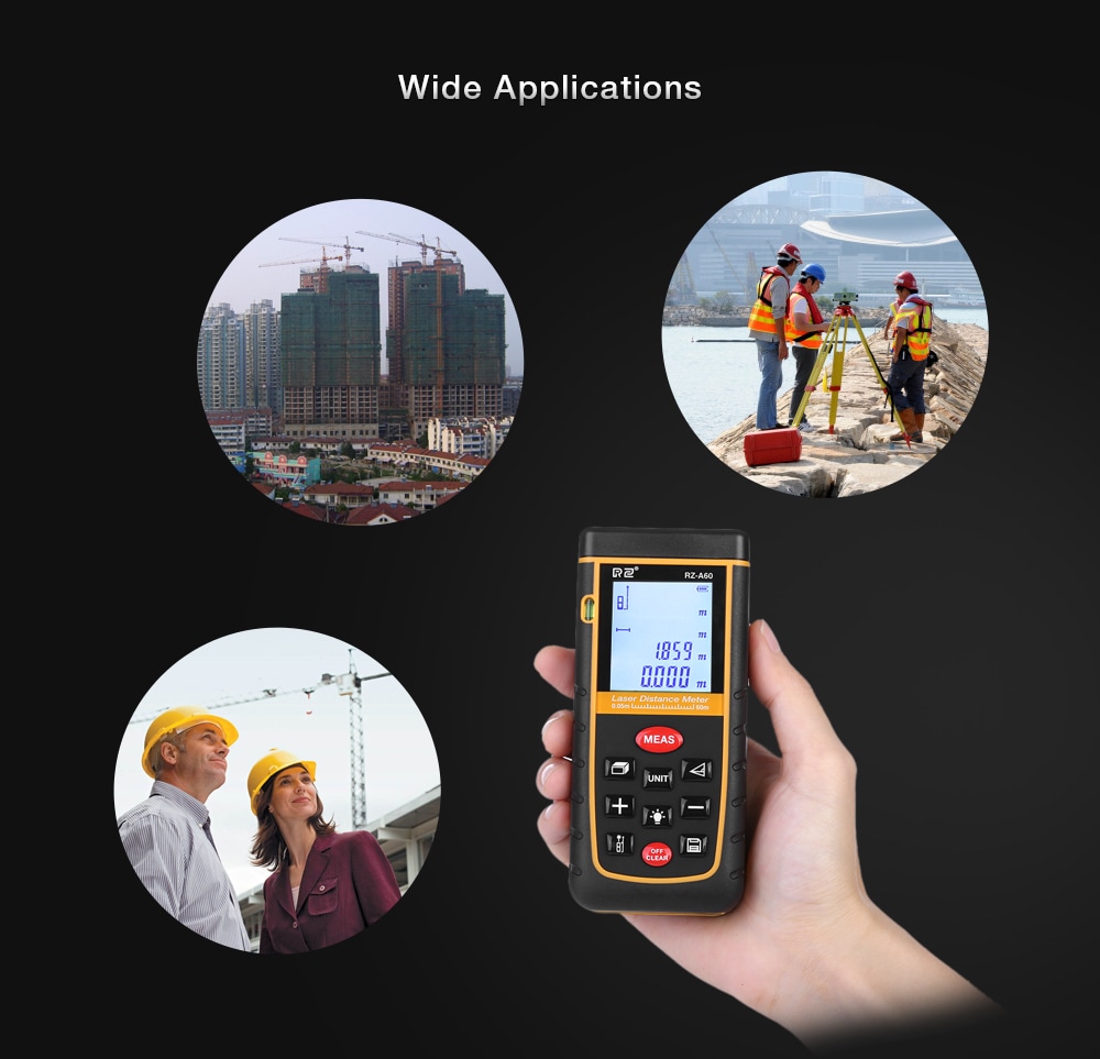 RZ A60 Portable Laser Distance Meter 0.05 to 60m with Bubble Level High Accuracy Measurement- Yellow and Black RZ A60 Portable Laser Distance Meter 0.05 to 60m with Bubble Level High Accuracy Measurement- Yellow and Black