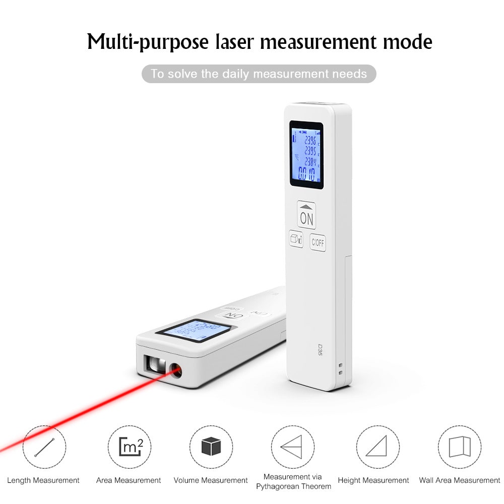 Small Handheld Laser Distance Meter Portable Rangefinder 35M- White Small Handheld Laser Distance Meter Portable Rangefinder 35M- White