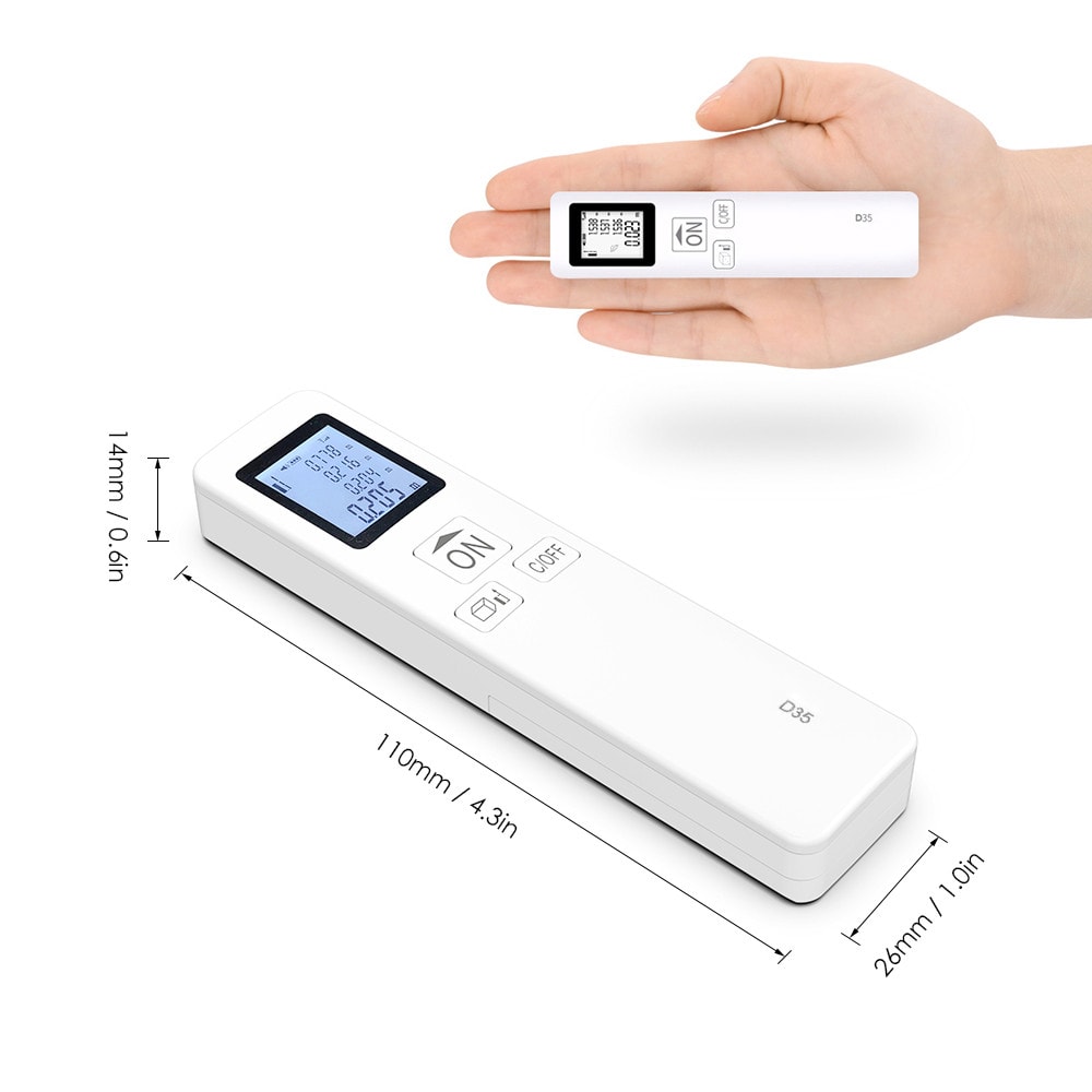 Small Handheld Laser Distance Meter Portable Rangefinder 35M- White Small Handheld Laser Distance Meter Portable Rangefinder 35M- White
