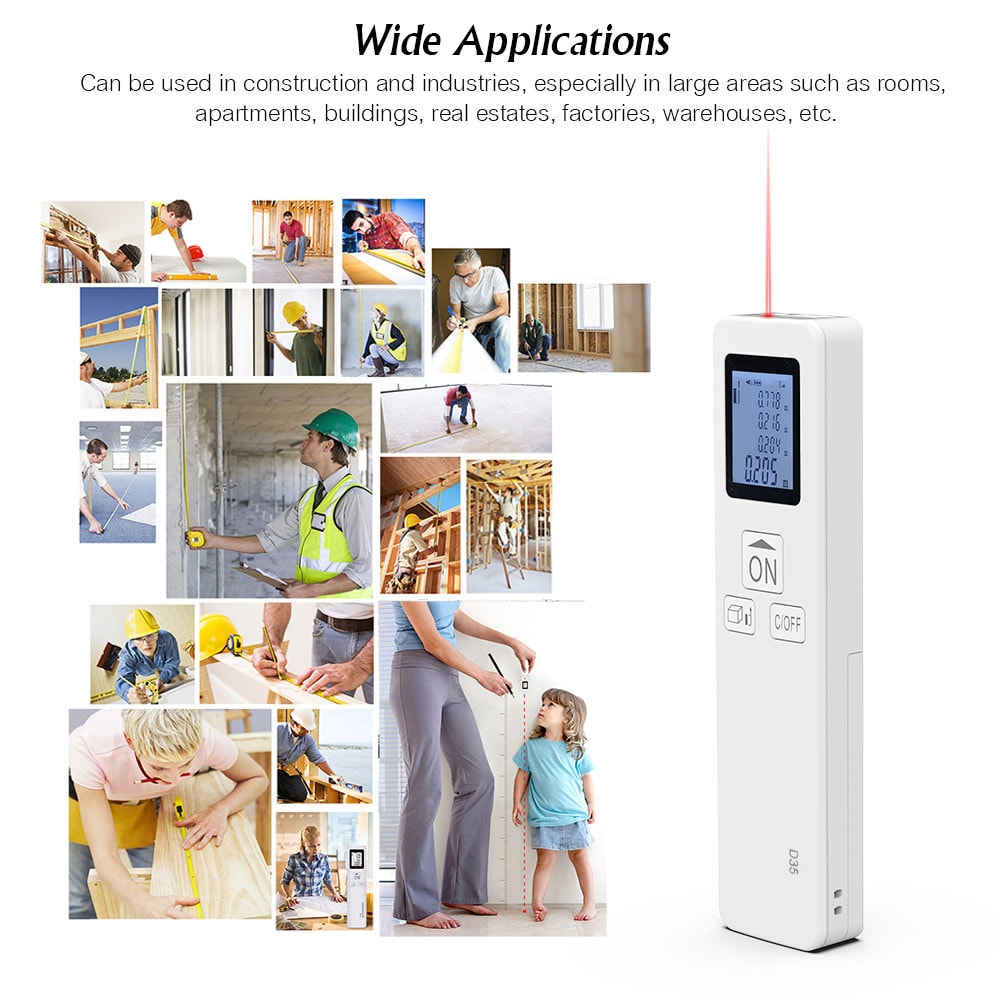 Small Handheld Laser Distance Meter Portable Rangefinder 35M- White Small Handheld Laser Distance Meter Portable Rangefinder 35M- White