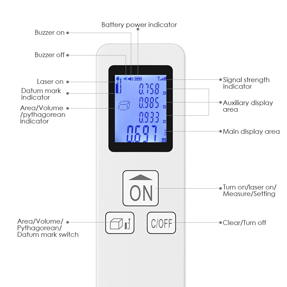 Small Handheld Laser Distance Meter Portable Rangefinder 35M- White Small Handheld Laser Distance Meter Portable Rangefinder 35M- White