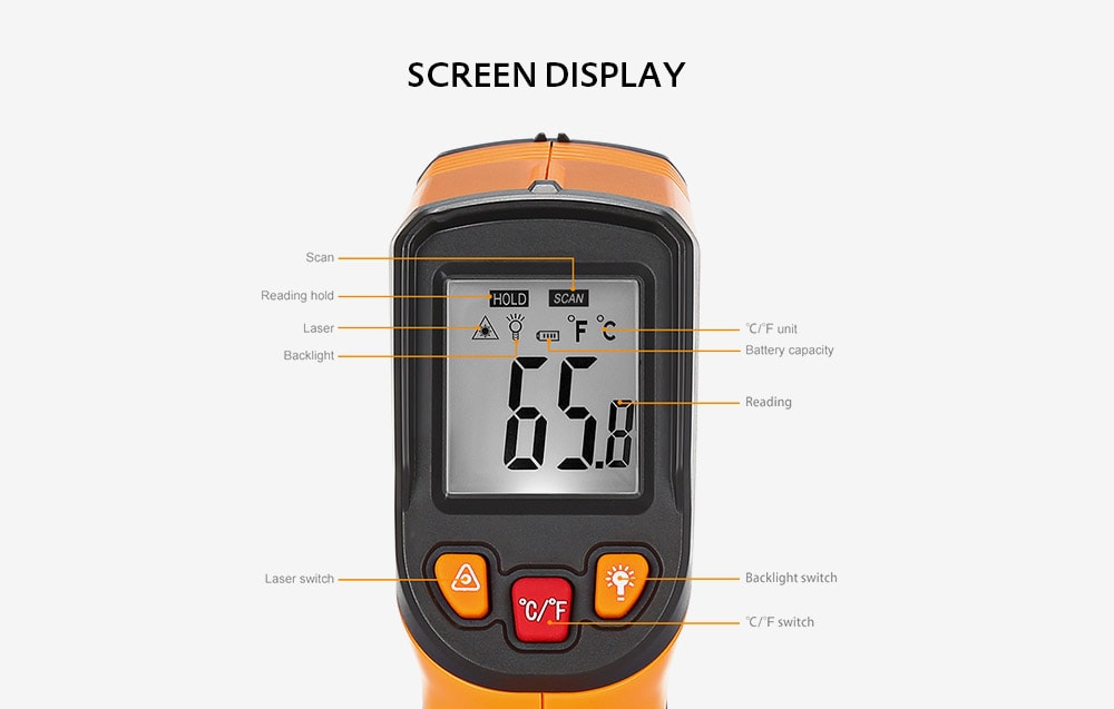 TN400 Non-contact Laser Infrared Thermometer- Deep yellow TN400 Non-contact Laser Infrared Thermometer- Deep yellow
