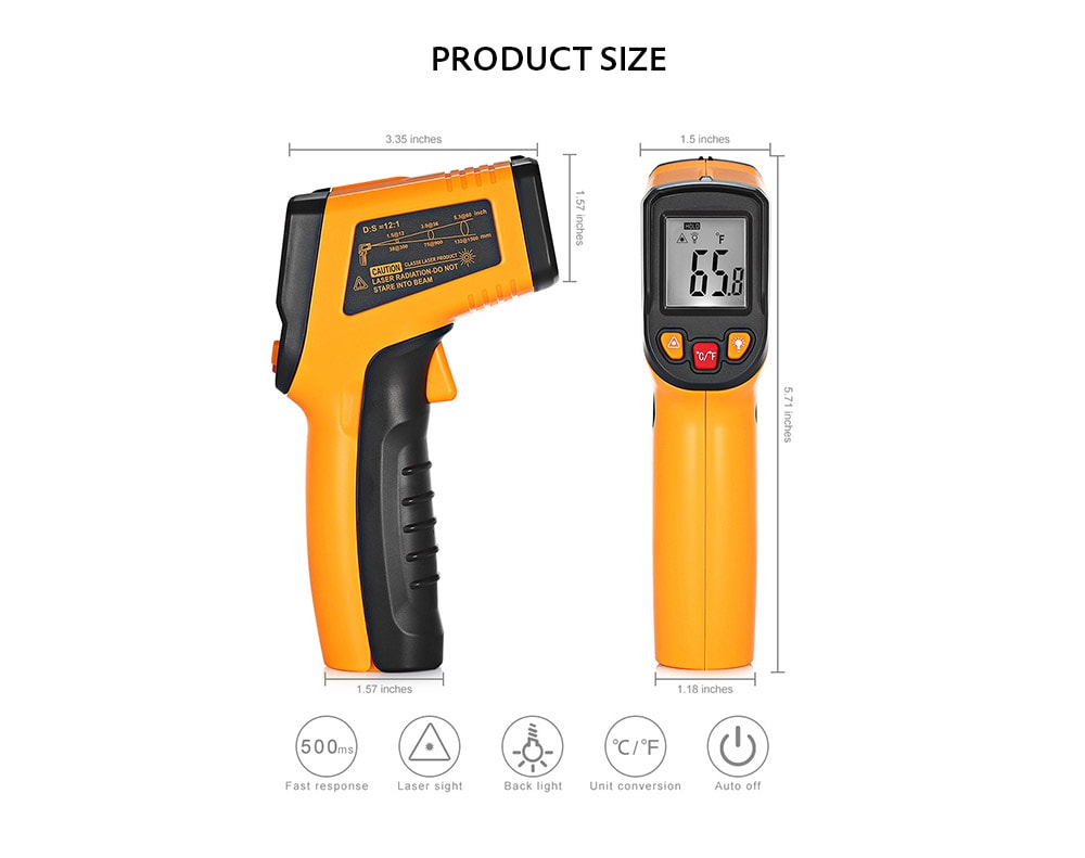 TN400 Non-contact Laser Infrared Thermometer- Deep yellow TN400 Non-contact Laser Infrared Thermometer- Deep yellow