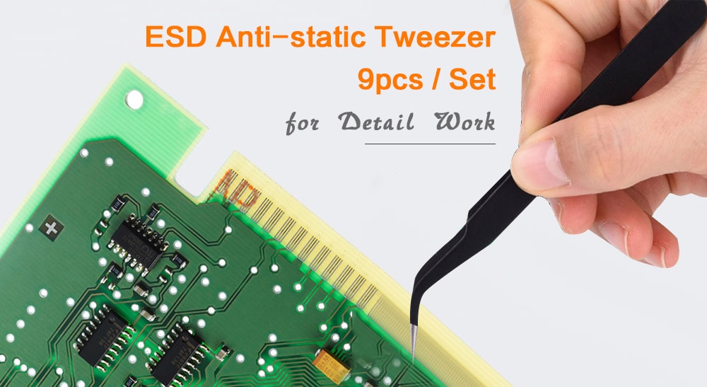 Stainless Steel ESD Anti-static Tweezer for Detail Work 9PCS- Black Stainless Steel ESD Anti-static Tweezer for Detail Work 9PCS- Black