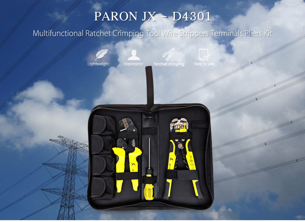 PARON JX - D4301 Multifunctional Ratchet Crimping Tool Wire Strippers Terminals Pliers Kit- Yellow and Black PARON JX - D4301 Multifunctional Ratchet Crimping Tool Wire Strippers Terminals Pliers Kit- Yellow and Black