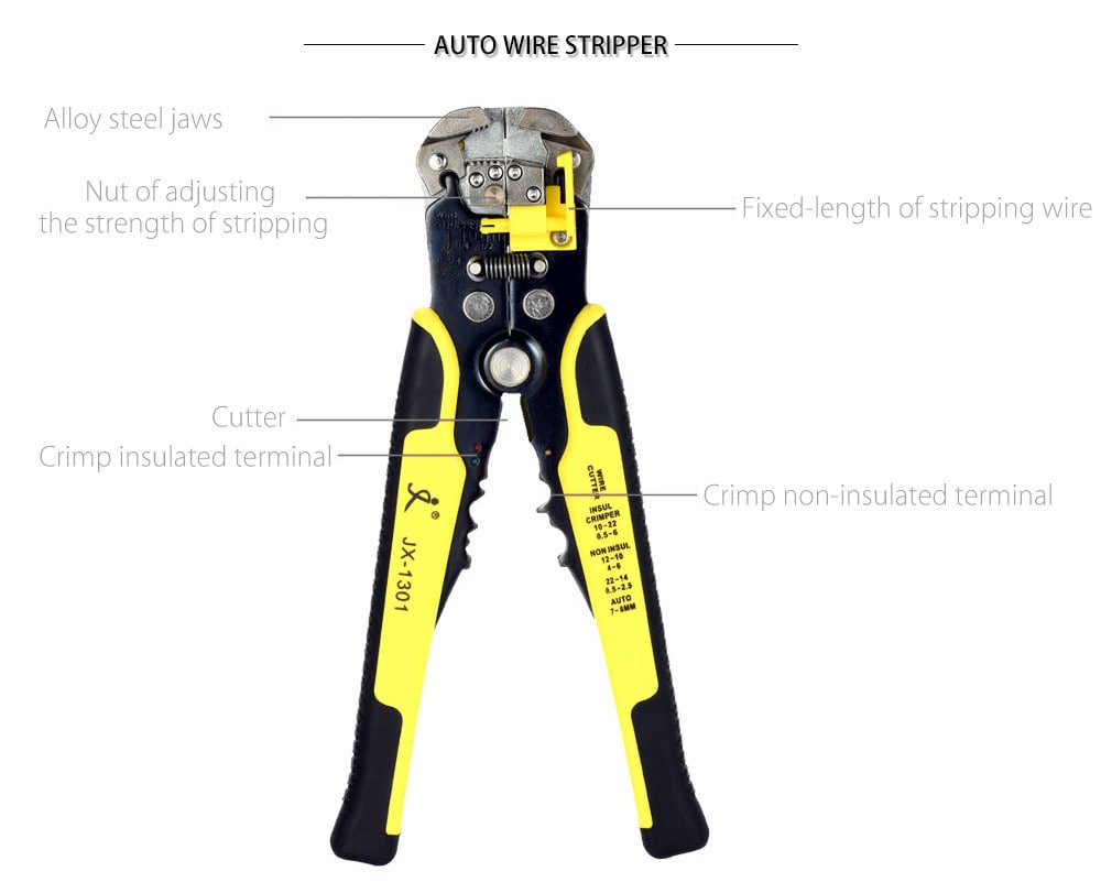 PARON JX - D4301 Multifunctional Ratchet Crimping Tool Wire Strippers Terminals Pliers Kit- Yellow and Black PARON JX - D4301 Multifunctional Ratchet Crimping Tool Wire Strippers Terminals Pliers Kit- Yellow and Black
