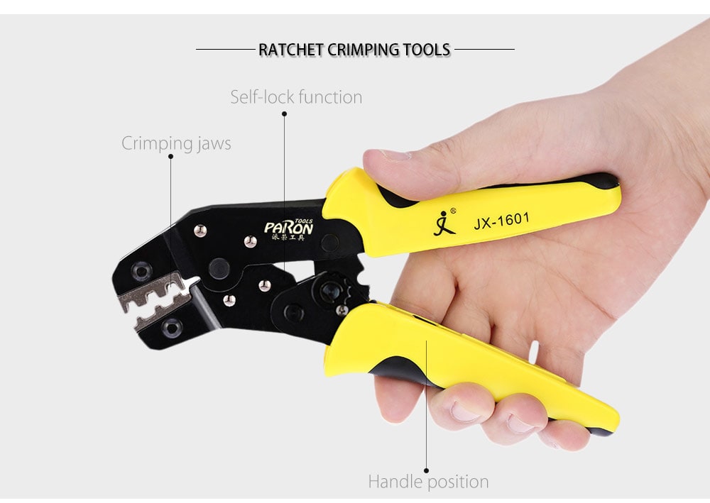 PARON JX - D4301 Multifunctional Ratchet Crimping Tool Wire Strippers Terminals Pliers Kit- Yellow and Black PARON JX - D4301 Multifunctional Ratchet Crimping Tool Wire Strippers Terminals Pliers Kit- Yellow and Black