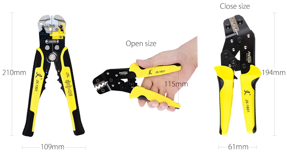 PARON JX - D4301 Multifunctional Ratchet Crimping Tool Wire Strippers Terminals Pliers Kit- Yellow and Black PARON JX - D4301 Multifunctional Ratchet Crimping Tool Wire Strippers Terminals Pliers Kit- Yellow and Black