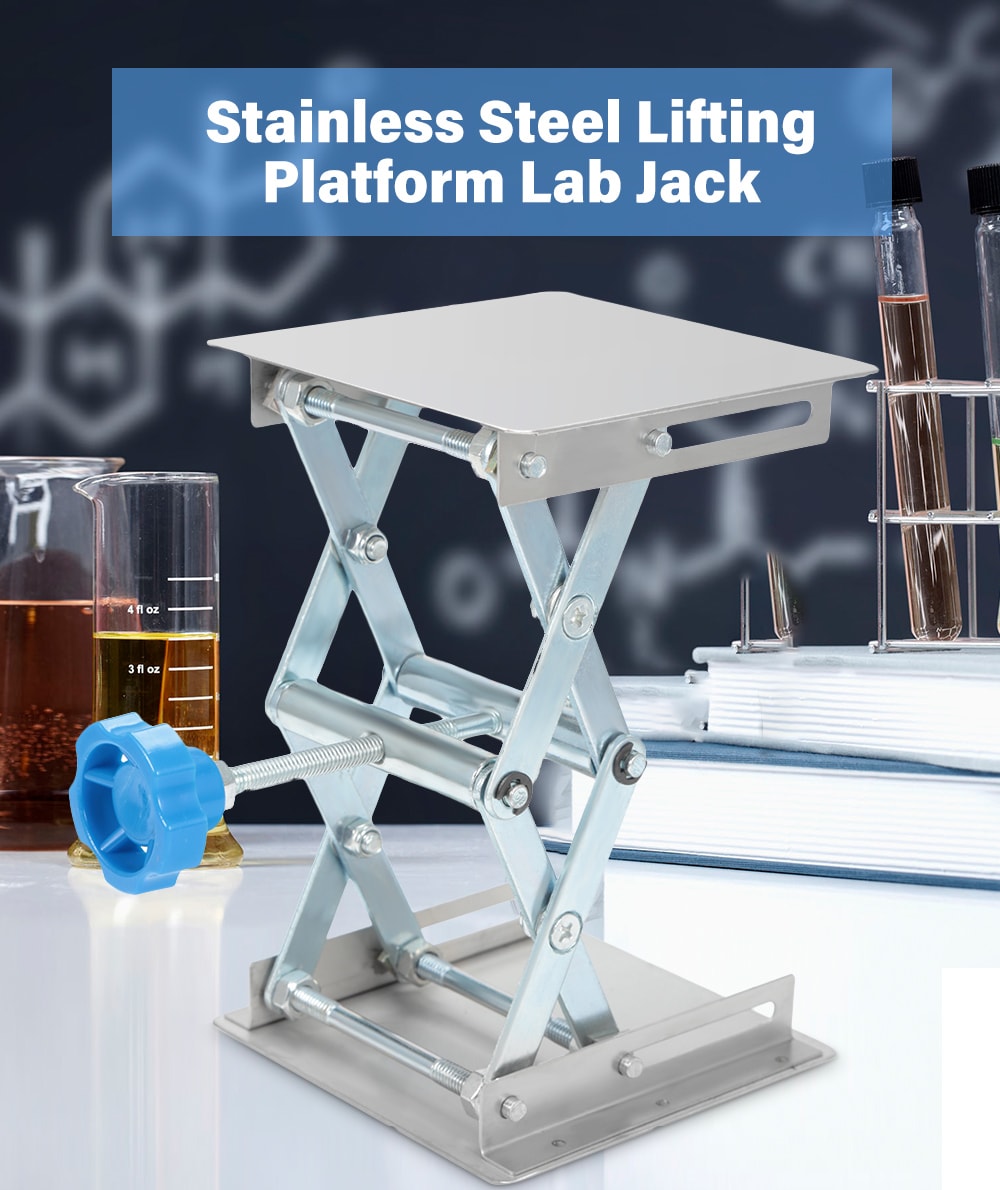 Stainless Steel Lifting Platform Stand Rack Scissor Lab Jack- Silver Stainless Steel Lifting Platform Stand Rack Scissor Lab Jack- Silver