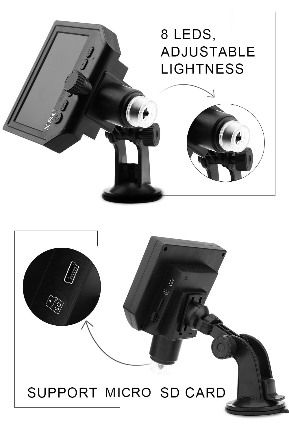 XSC G600 Portable 600x Digital Microscope with 4.3 inch HD Display- Black EU Plug XSC G600 Portable 600x Digital Microscope with 4.3 inch HD Display- Black EU Plug