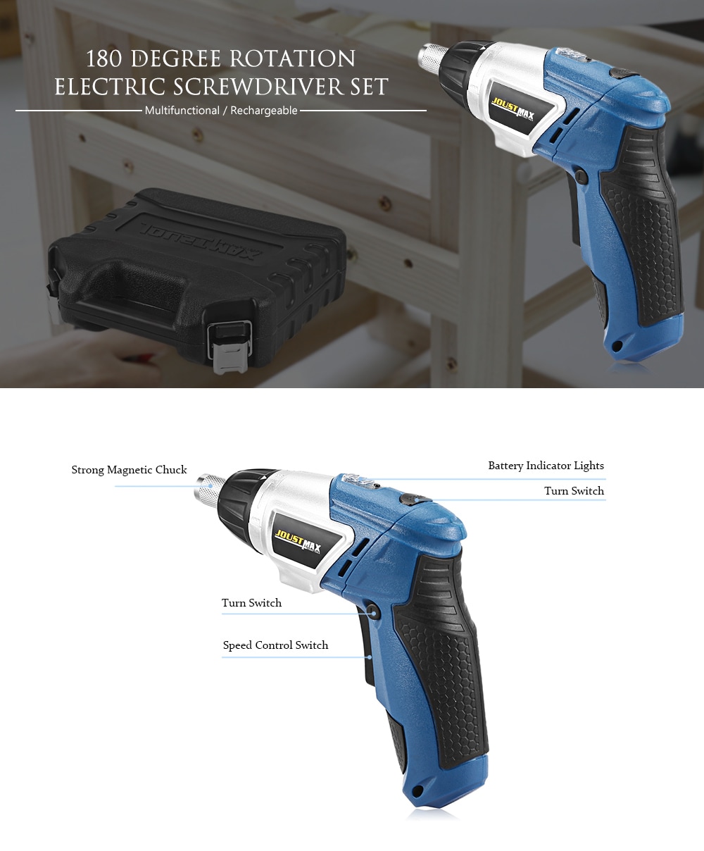 Multifunctional 4.0V Li-ion 180 Degree Rotation Rechargeable Electric Screwdriver Set- Blue Multifunctional 4.0V Li-ion 180 Degree Rotation Rechargeable Electric Screwdriver Set- Blue