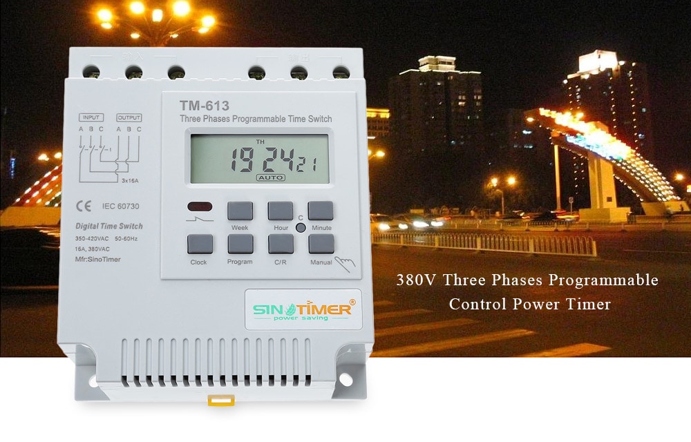 TM613 380V LCD Digital Multipurpose Three Phases Programmable Control Power Timer Switch- White TM613 380V LCD Digital Multipurpose Three Phases Programmable Control Power Timer Switch- White