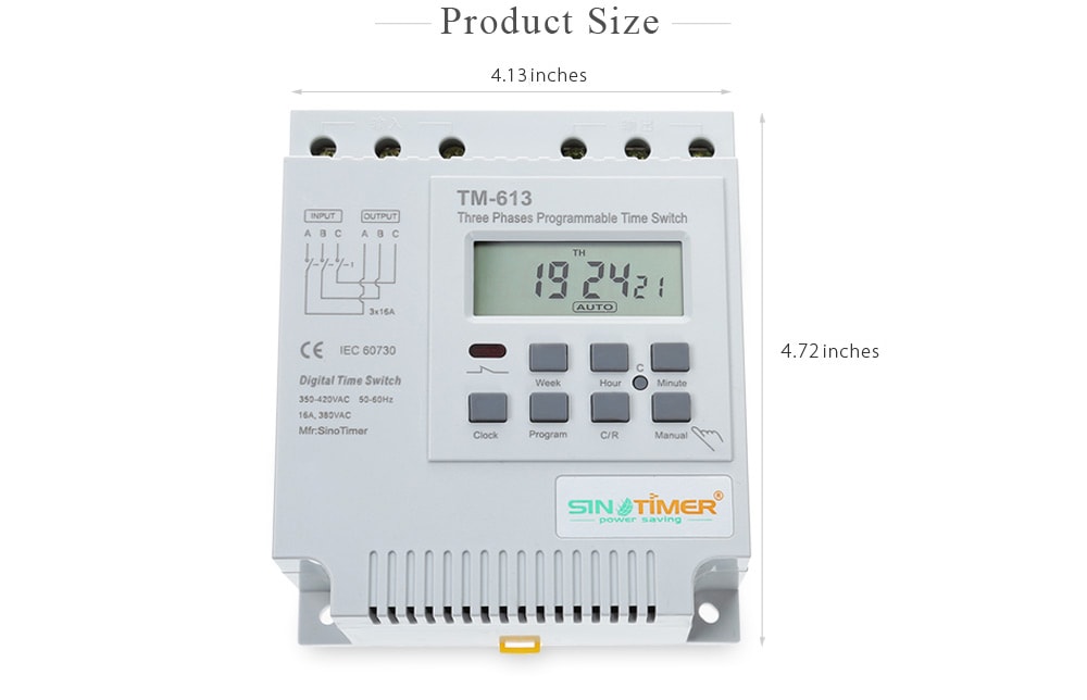 TM613 380V LCD Digital Multipurpose Three Phases Programmable Control Power Timer Switch- White TM613 380V LCD Digital Multipurpose Three Phases Programmable Control Power Timer Switch- White