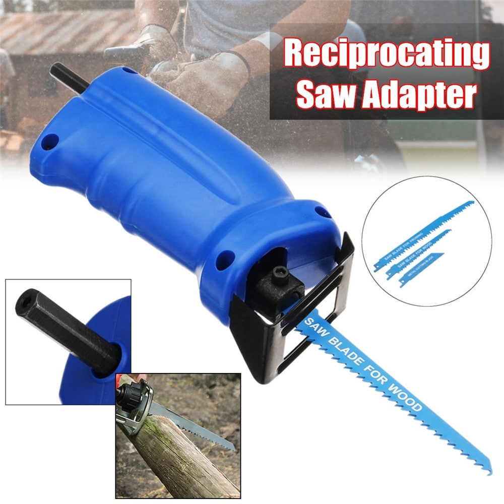 Reciprocating Saw Electric Drill Attachment Cutting Wood Metal and 3 Blades- Blue Reciprocating Saw Electric Drill Attachment Cutting Wood Metal and 3 Blades- Blue