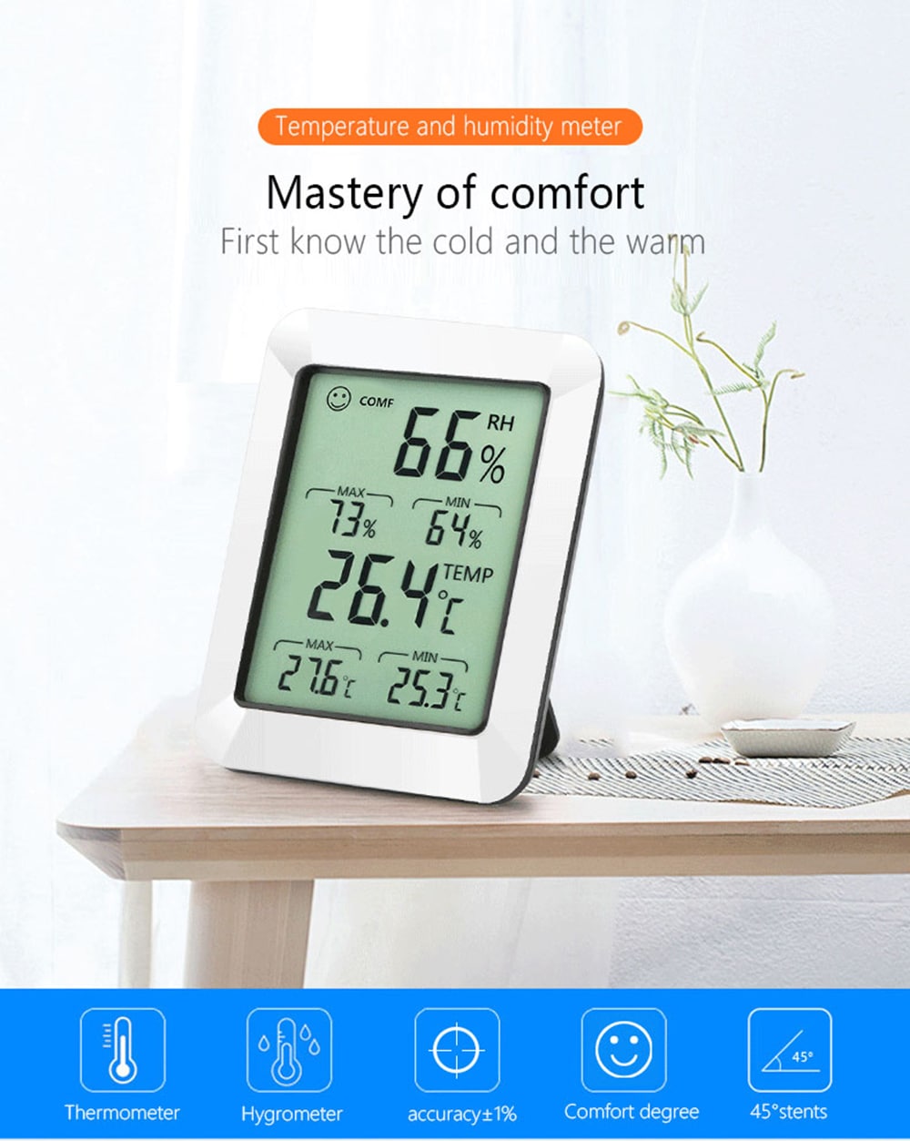 RZ820 Large LCD Digital Thermo-hygrometer Weather Thermometer Hygrometer Monitor Temperature and Humidity Meter for Home Office- White RZ820 Large LCD Digital Thermo-hygrometer Weather Thermometer Hygrometer Monitor Temperature and Humidity Meter for Home Office- White