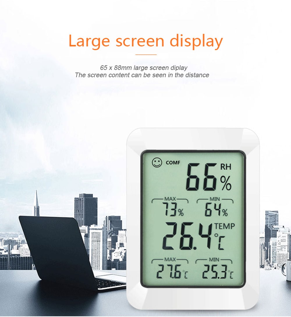 RZ820 Large LCD Digital Thermo-hygrometer Weather Thermometer Hygrometer Monitor Temperature and Humidity Meter for Home Office- White RZ820 Large LCD Digital Thermo-hygrometer Weather Thermometer Hygrometer Monitor Temperature and Humidity Meter for Home Office- White