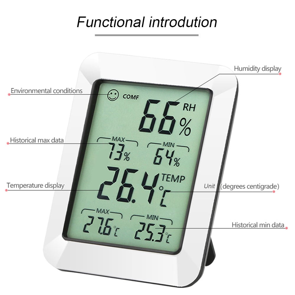 RZ820 Large LCD Digital Thermo-hygrometer Weather Thermometer Hygrometer Monitor Temperature and Humidity Meter for Home Office- White RZ820 Large LCD Digital Thermo-hygrometer Weather Thermometer Hygrometer Monitor Temperature and Humidity Meter for Home Office- White