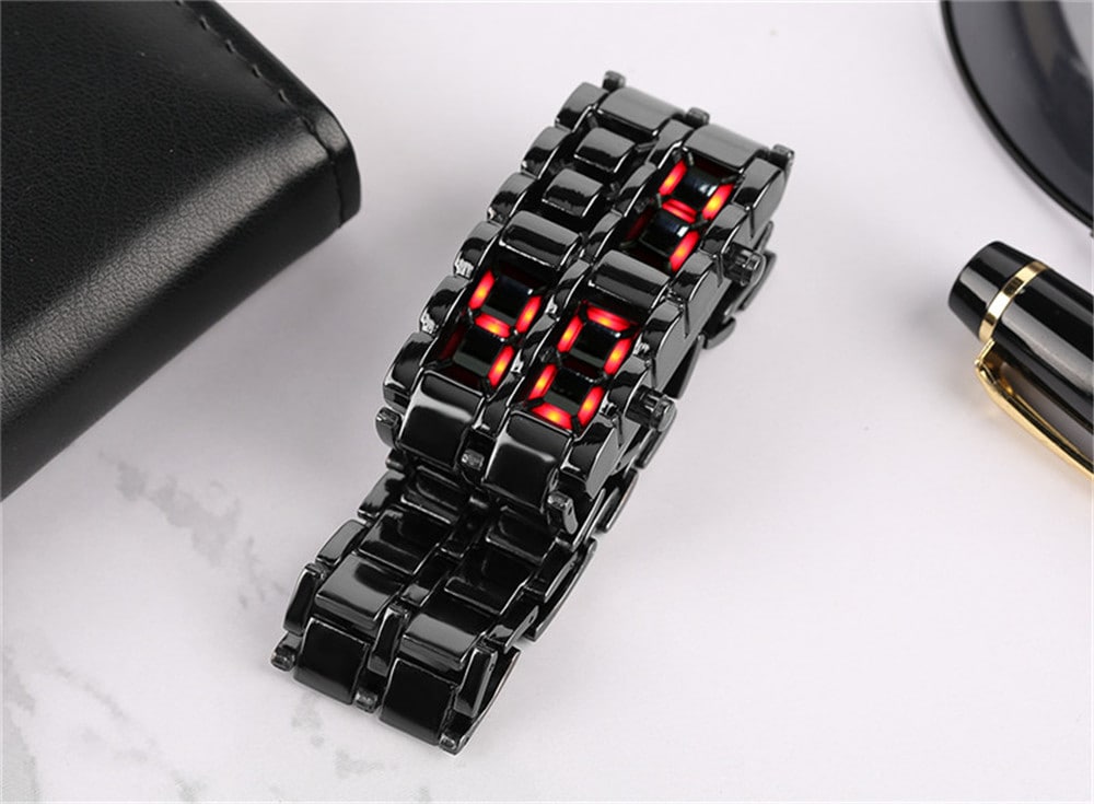 Stainless Steel Men Digital Watches- Cherry Red Stainless Steel Men Digital Watches- Cherry Red