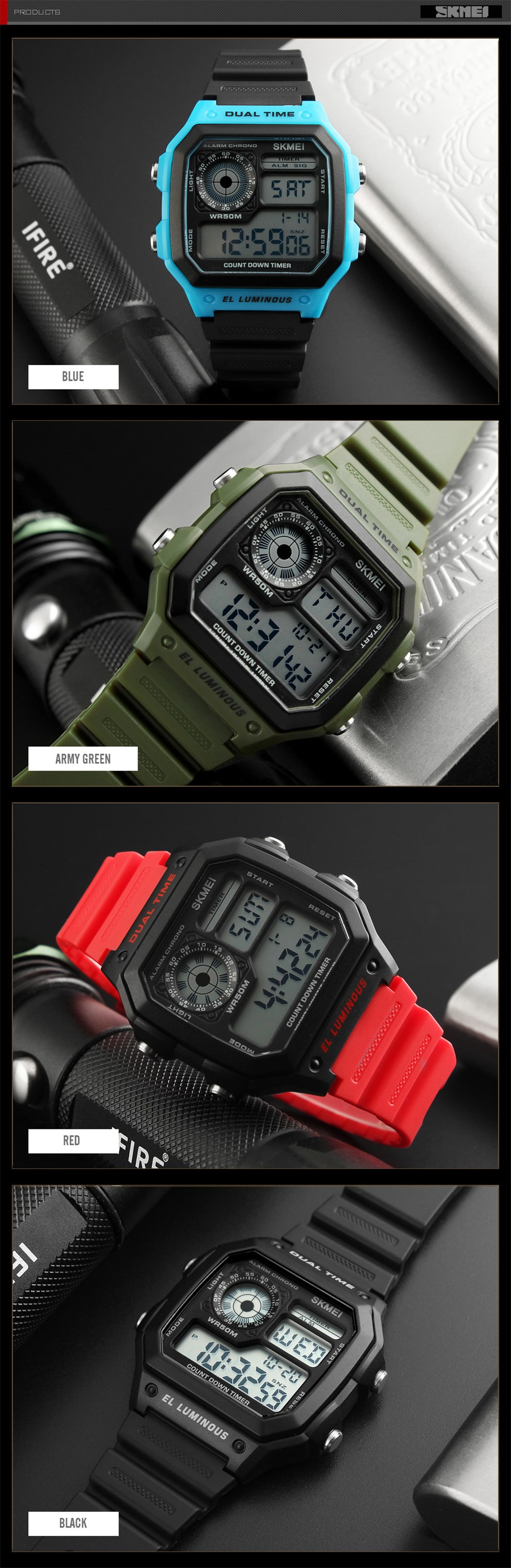 SKMEI Sports Men Top Brand Luxury Famous Water Resistant LED Digital Watches- Multi-B SKMEI Sports Men Top Brand Luxury Famous Water Resistant LED Digital Watches- Multi-B
