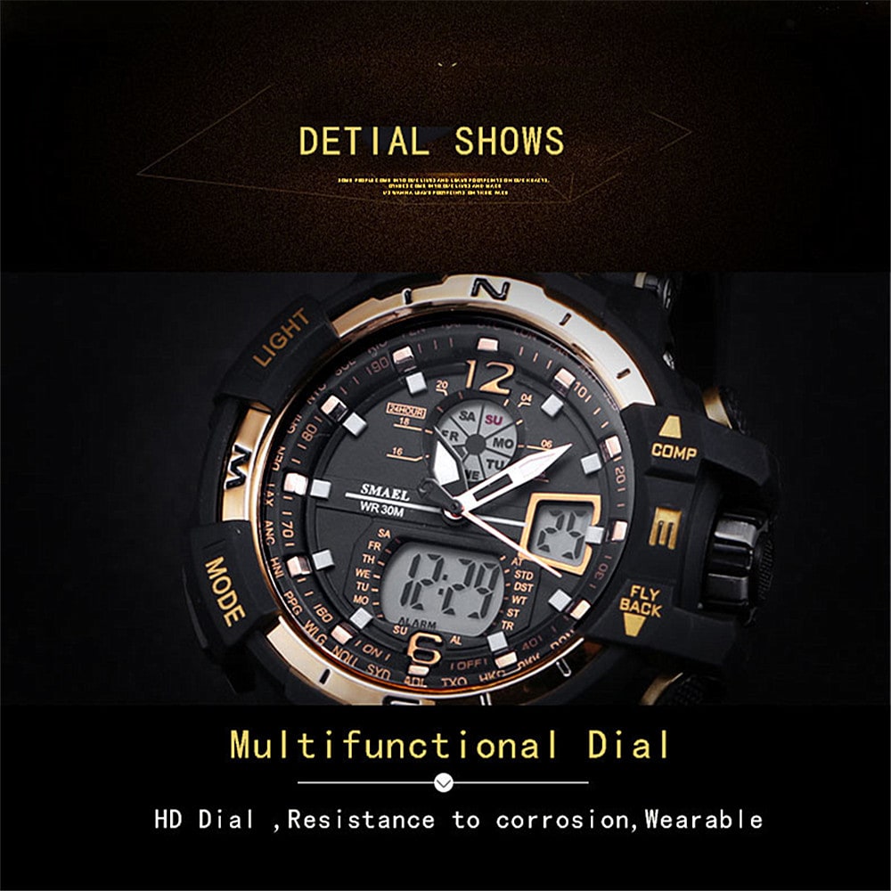 SMAEL Luxury Brand Men Digital Sport Watches Dual Display Clock- Multi-E SMAEL Luxury Brand Men Digital Sport Watches Dual Display Clock- Multi-E