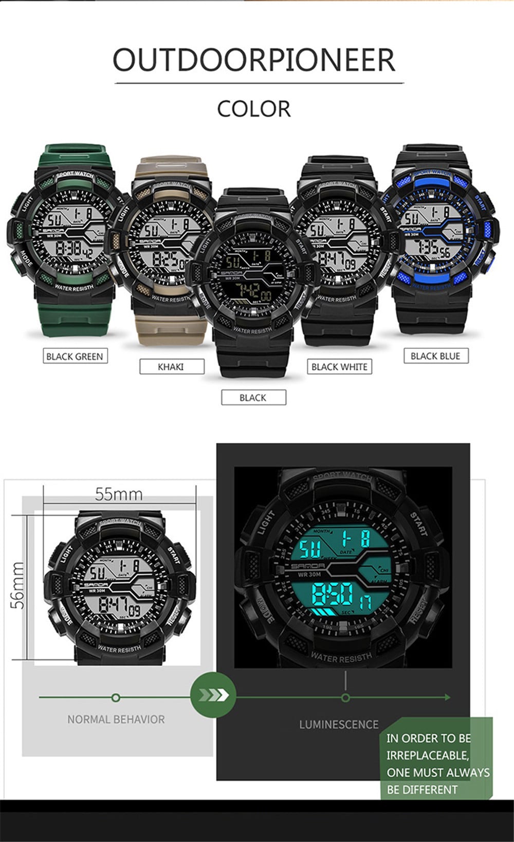 SANDA Electronic Sport Watch Men Top Brand Luxury LED Digital Watches- White SANDA Electronic Sport Watch Men Top Brand Luxury LED Digital Watches- White