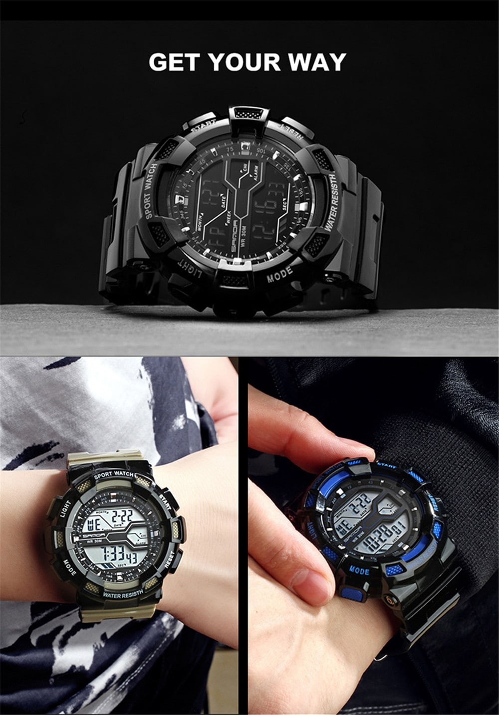 SANDA Electronic Sport Watch Men Top Brand Luxury LED Digital Watches- White SANDA Electronic Sport Watch Men Top Brand Luxury LED Digital Watches- White