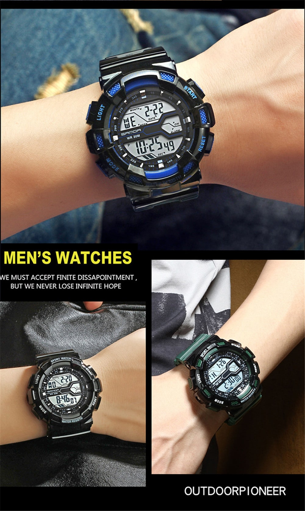 SANDA Electronic Sport Watch Men Top Brand Luxury LED Digital Watches- White SANDA Electronic Sport Watch Men Top Brand Luxury LED Digital Watches- White