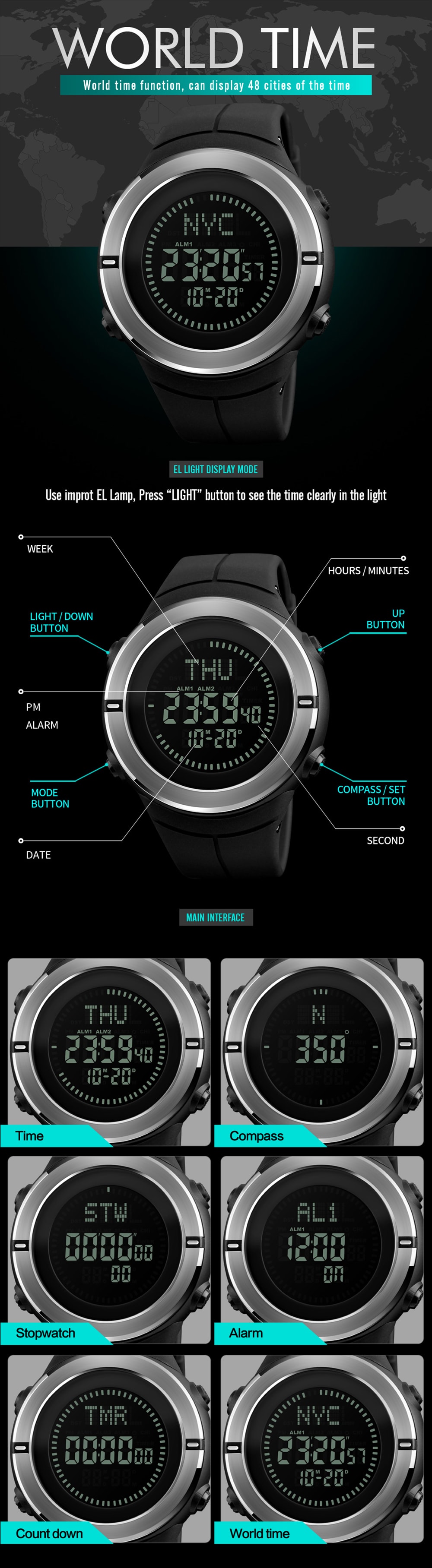 SKMEI Fashion Sports Men Compass Outdoor Countdown Alarm Digital Watches- Multi-A SKMEI Fashion Sports Men Compass Outdoor Countdown Alarm Digital Watches- Multi-A