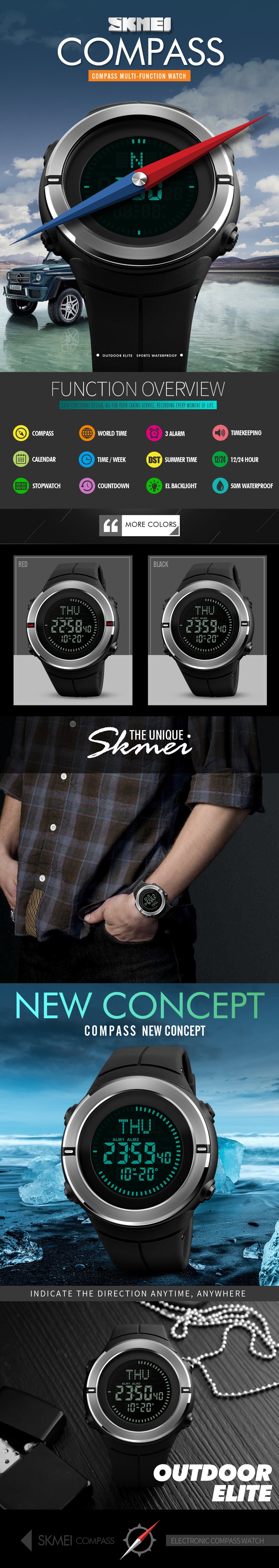SKMEI Fashion Sports Men Compass Outdoor Countdown Alarm Digital Watches- Multi-A SKMEI Fashion Sports Men Compass Outdoor Countdown Alarm Digital Watches- Multi-A