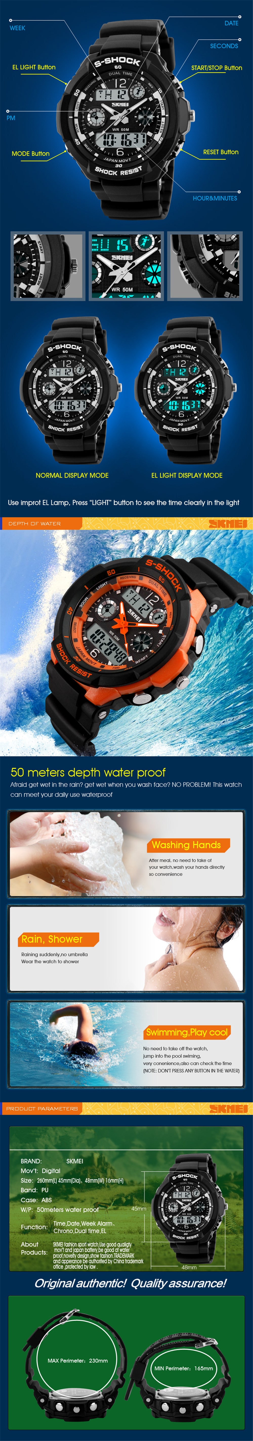 SKMEI Men Fashion Dual Display Sport Watch Waterproof Electronic LED Clock- Red SKMEI Men Fashion Dual Display Sport Watch Waterproof Electronic LED Clock- Red