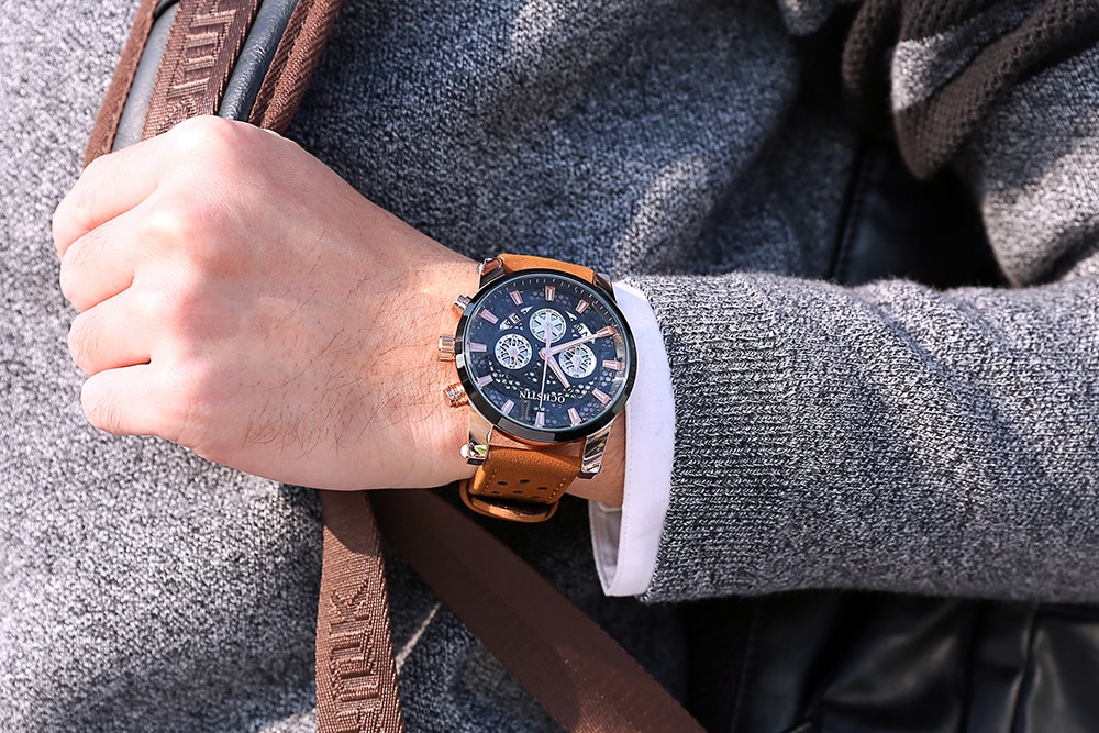 OCHSTIN GQ052B Men Leather Quartz Sport Multifunction Wrist Watch- Khaki OCHSTIN GQ052B Men Leather Quartz Sport Multifunction Wrist Watch- Khaki