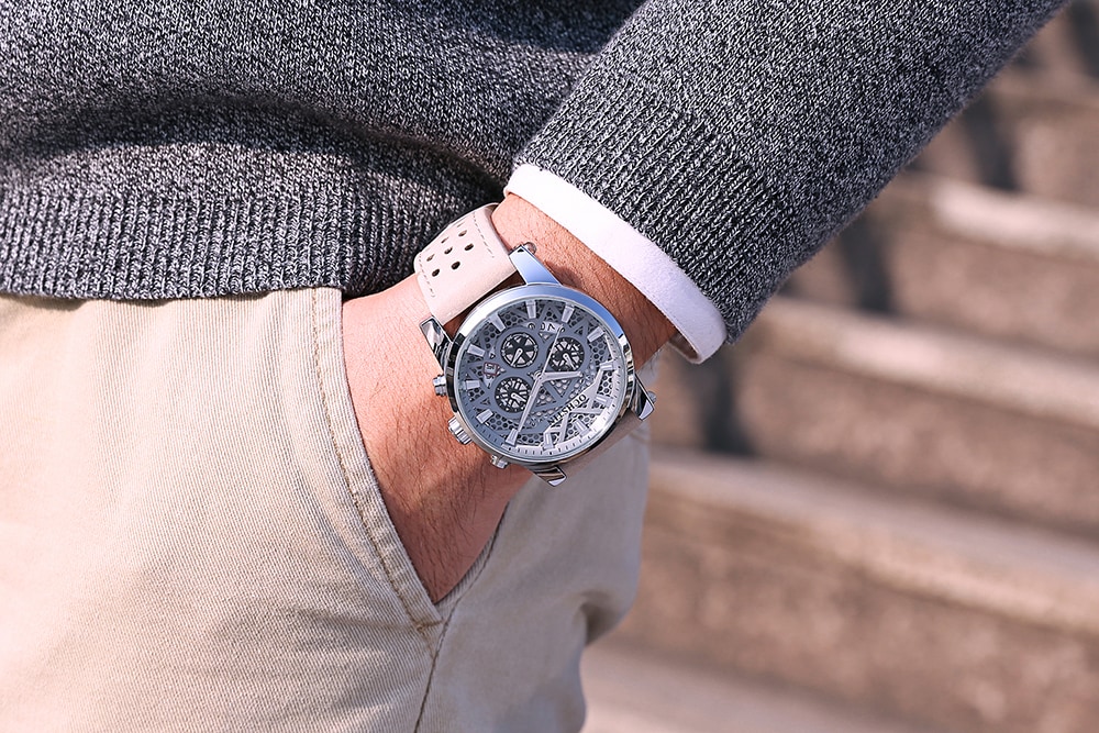 OCHSTIN GQ052B Men Leather Quartz Sport Multifunction Wrist Watch- Khaki OCHSTIN GQ052B Men Leather Quartz Sport Multifunction Wrist Watch- Khaki