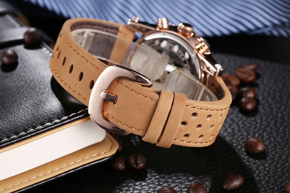 OCHSTIN GQ052B Men Leather Quartz Sport Multifunction Wrist Watch- Khaki OCHSTIN GQ052B Men Leather Quartz Sport Multifunction Wrist Watch- Khaki