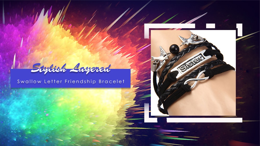 Swallow Letter Infinite Layered Friendship Bracelet- Black Swallow Letter Infinite Layered Friendship Bracelet- Black
