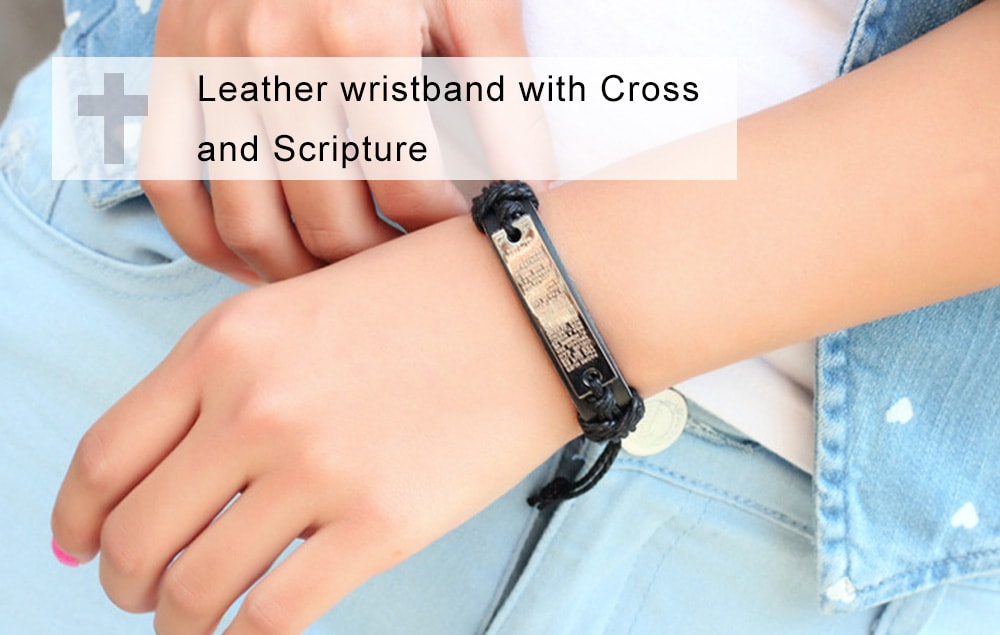 Punk Cross Scripture Bracelet - Black Punk Cross Scripture Bracelet - Black