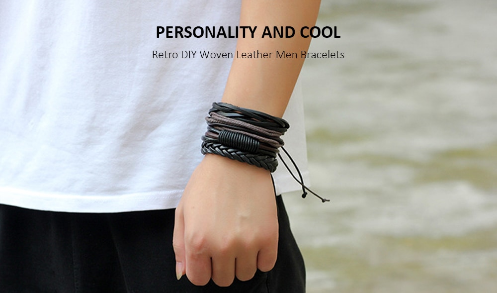 Retro DIY Woven Leather Men Bracelet 4pcs- Multi-A Retro DIY Woven Leather Men Bracelet 4pcs- Multi-A