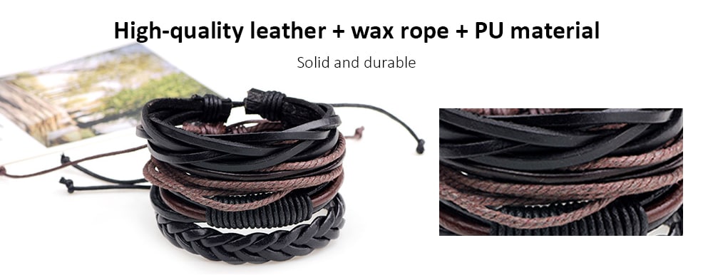 Retro DIY Woven Leather Men Bracelet 4pcs- Multi-A Retro DIY Woven Leather Men Bracelet 4pcs- Multi-A