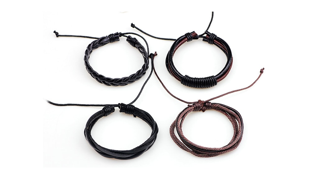 Retro DIY Woven Leather Men Bracelet 4pcs- Multi-A Retro DIY Woven Leather Men Bracelet 4pcs- Multi-A