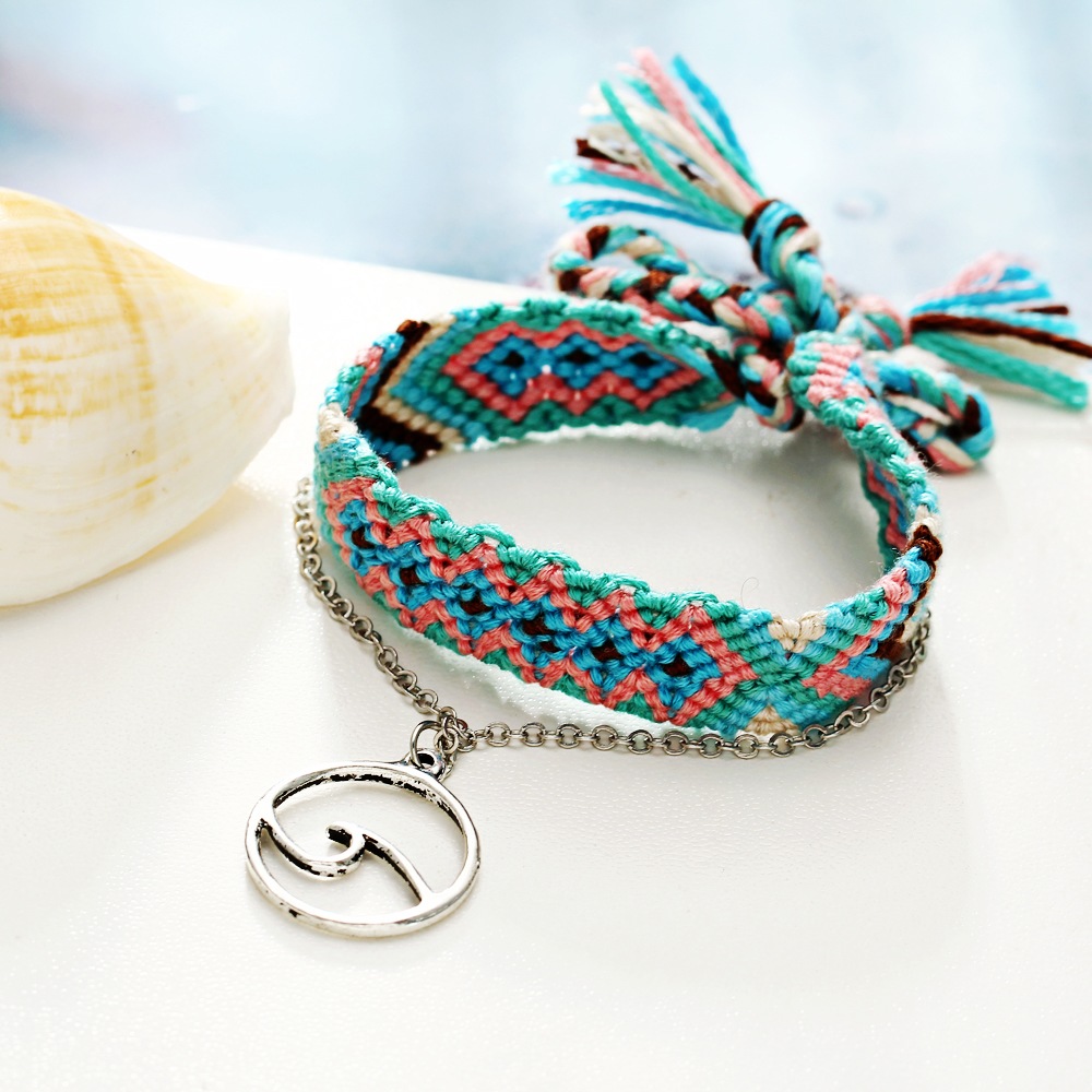 Rune Weave Handmade Cotton Anklet Bracelets For Women- Blue Gray Rune Weave Handmade Cotton Anklet Bracelets For Women- Blue Gray