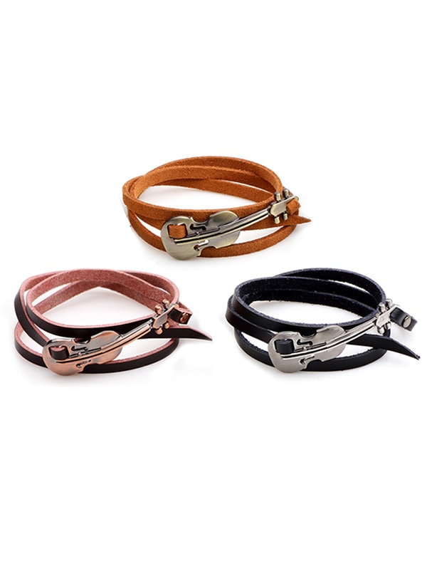 Retro Faux Leather Alloy Violin Wrap Bracelet- Black Retro Faux Leather Alloy Violin Wrap Bracelet- Black