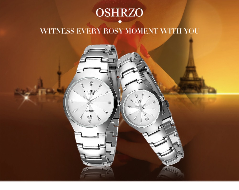 OSHRZO os8015g1 Couple Quartz Watch Date Display Rhinestone Stainless Steel Band Water Resistance Wristwatch- Black OSHRZO os8015g1 Couple Quartz Watch Date Display Rhinestone Stainless Steel Band Water Resistance Wristwatch- Black