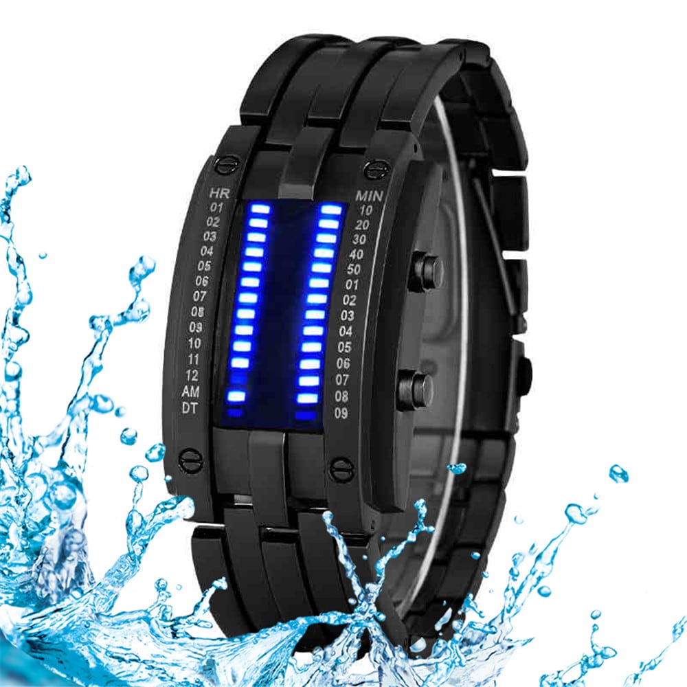 REEBONZ Water Resistant Men Date Binary Digital LED Bracelet Watch Rectangle Dial Sports Couple Watch- Silver REEBONZ Water Resistant Men Date Binary Digital LED Bracelet Watch Rectangle Dial Sports Couple Watch- Silver
