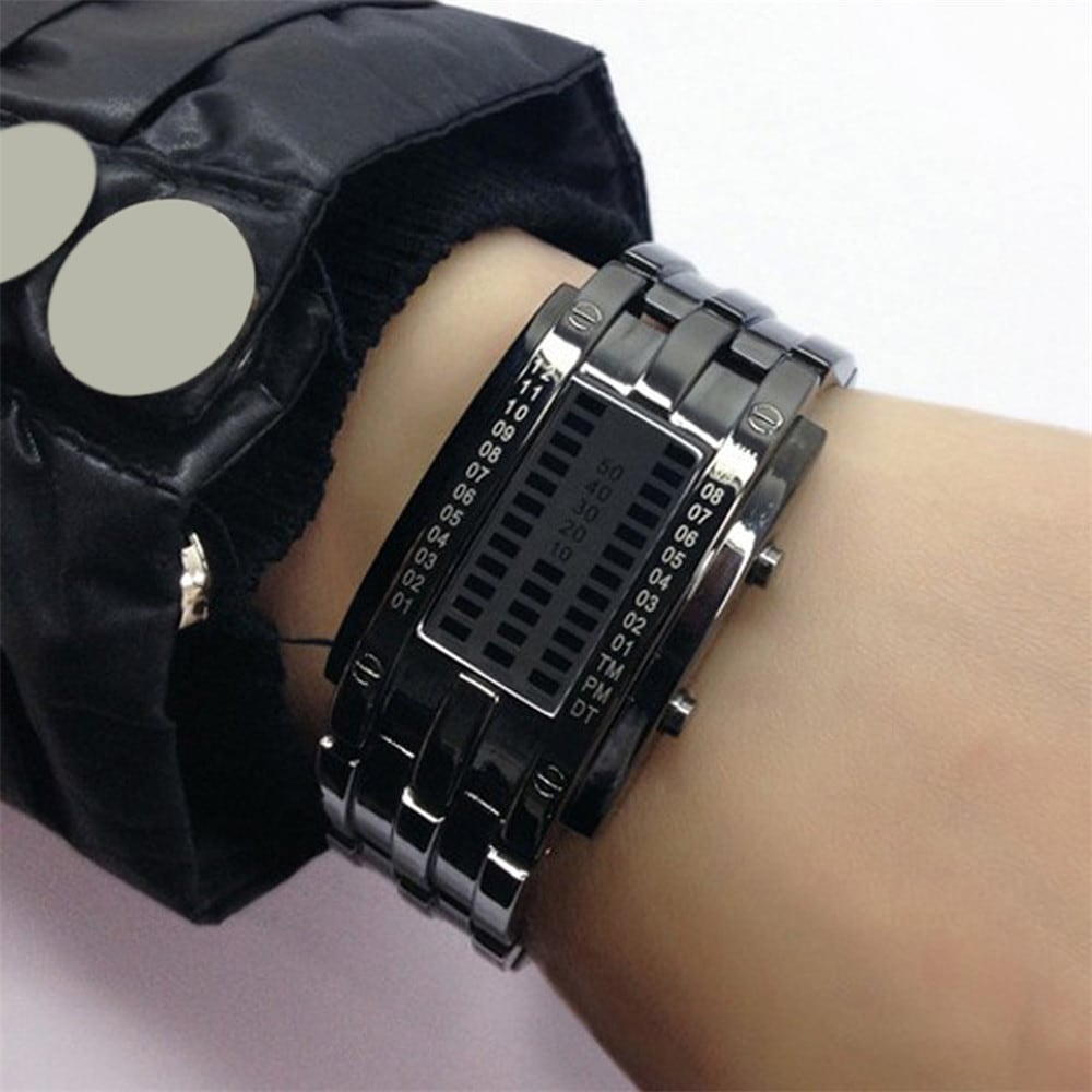 REEBONZ Water Resistant Men Date Binary Digital LED Bracelet Watch Rectangle Dial Sports Couple Watch- Silver REEBONZ Water Resistant Men Date Binary Digital LED Bracelet Watch Rectangle Dial Sports Couple Watch- Silver