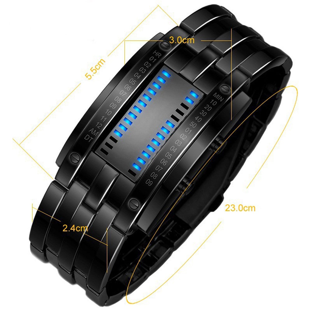 REEBONZ Water Resistant Men Date Binary Digital LED Bracelet Watch Rectangle Dial Sports Couple Watch- Silver REEBONZ Water Resistant Men Date Binary Digital LED Bracelet Watch Rectangle Dial Sports Couple Watch- Silver