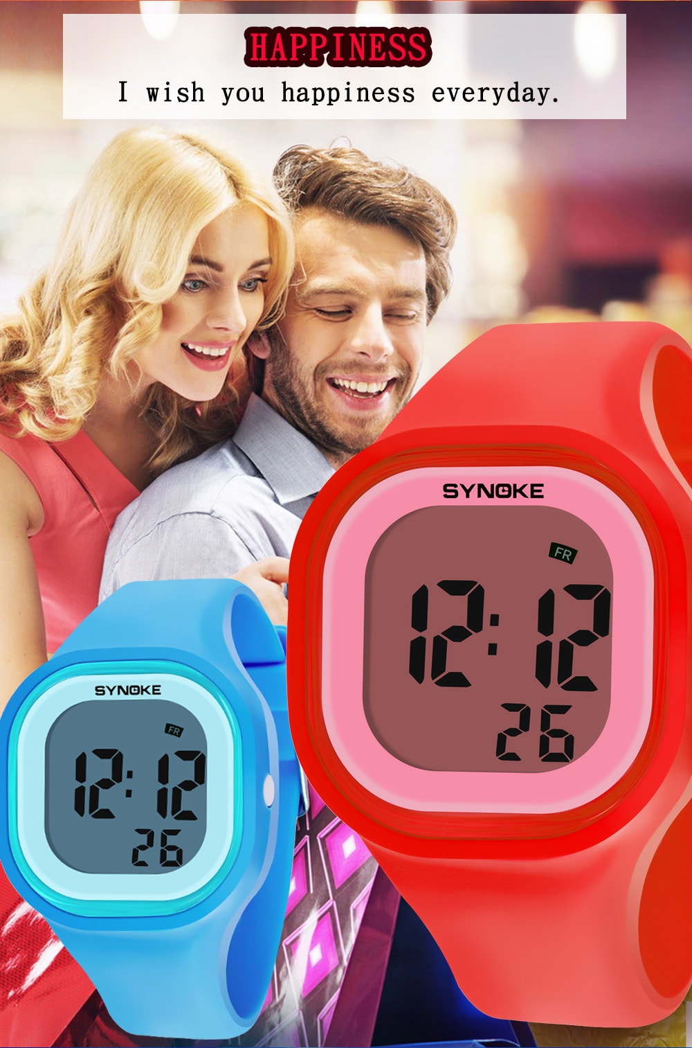 SYNOKE 66896 Waterproof Silicone Band Couple Electronic Watch- Pink SYNOKE 66896 Waterproof Silicone Band Couple Electronic Watch- Pink