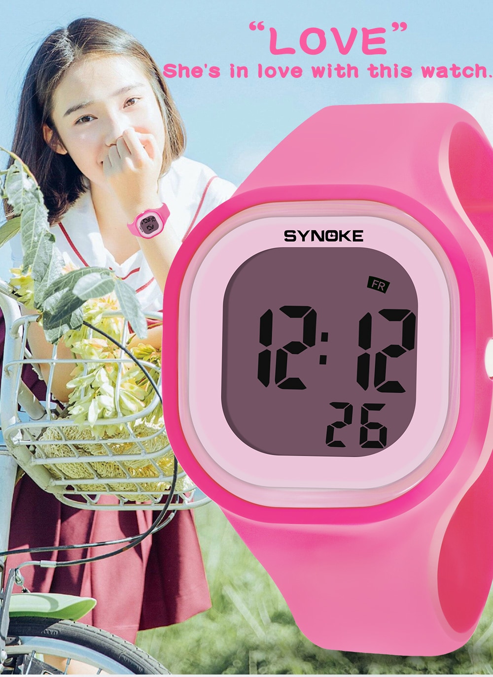 SYNOKE 66896 Waterproof Silicone Band Couple Electronic Watch- Pink SYNOKE 66896 Waterproof Silicone Band Couple Electronic Watch- Pink