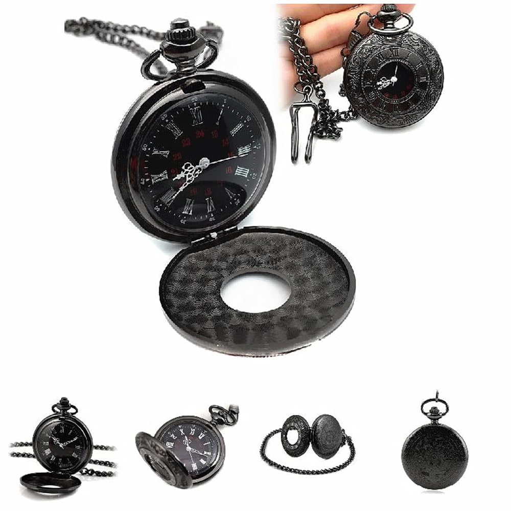 Roman Pattern Steampunk Retro Vintage Quartz Numerals Pocket Watch- Black Roman Pattern Steampunk Retro Vintage Quartz Numerals Pocket Watch- Black