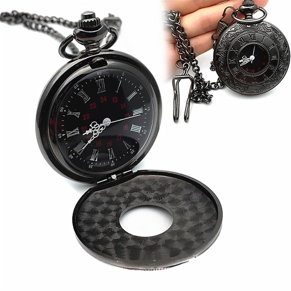 Roman Pattern Steampunk Retro Vintage Quartz Numerals Pocket Watch- Black Roman Pattern Steampunk Retro Vintage Quartz Numerals Pocket Watch- Black