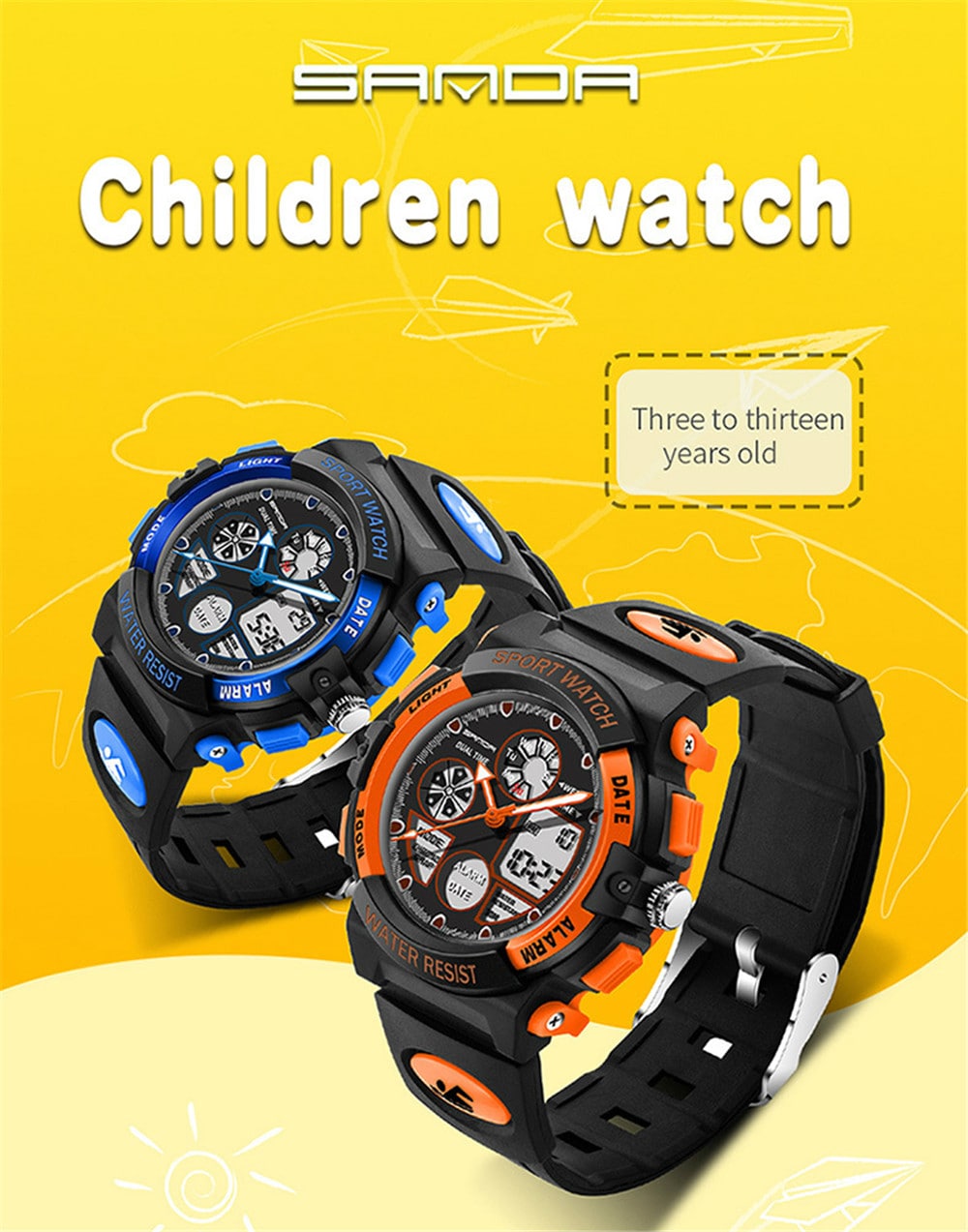 SANDA Dual Display Digital Children Colorful Alarm Luminous Calendar Watch- Red SANDA Dual Display Digital Children Colorful Alarm Luminous Calendar Watch- Red