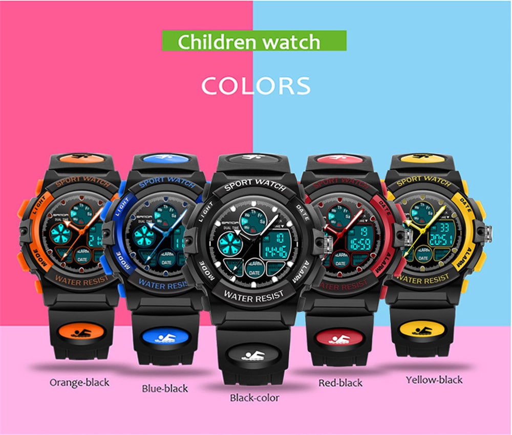 SANDA Dual Display Digital Children Colorful Alarm Luminous Calendar Watch- Red SANDA Dual Display Digital Children Colorful Alarm Luminous Calendar Watch- Red